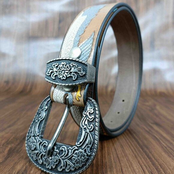 Eagle Hand-Tooled Belt, Premium Western Leather Belt – Embossed Belt for Unisex - Picture 2 of 12
